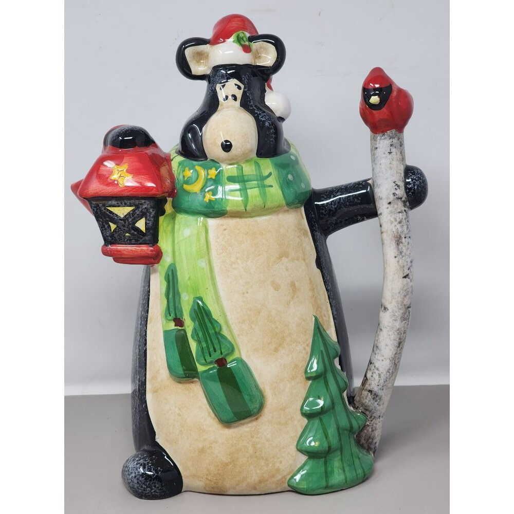Vintage Christmas Santa Bear With Cardinal and‎ Red Lantern Decorative Pitcher